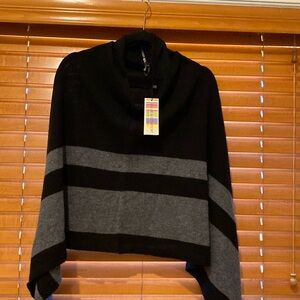 Polyester/Cashmere Black & Gray Poncho Sweater One size fits all (a1)